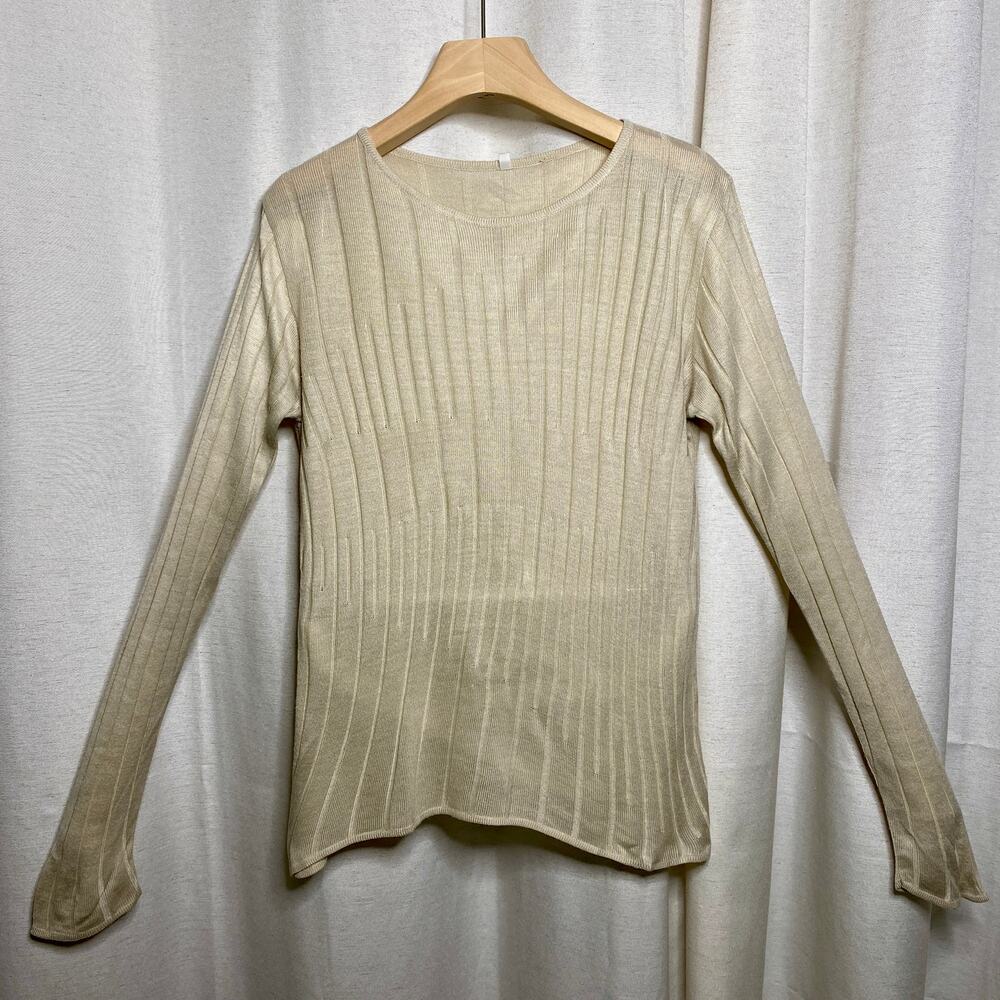 Long-Sleeve Ribbed Sweater Womens Small Academia Elevated Basics Minimalist